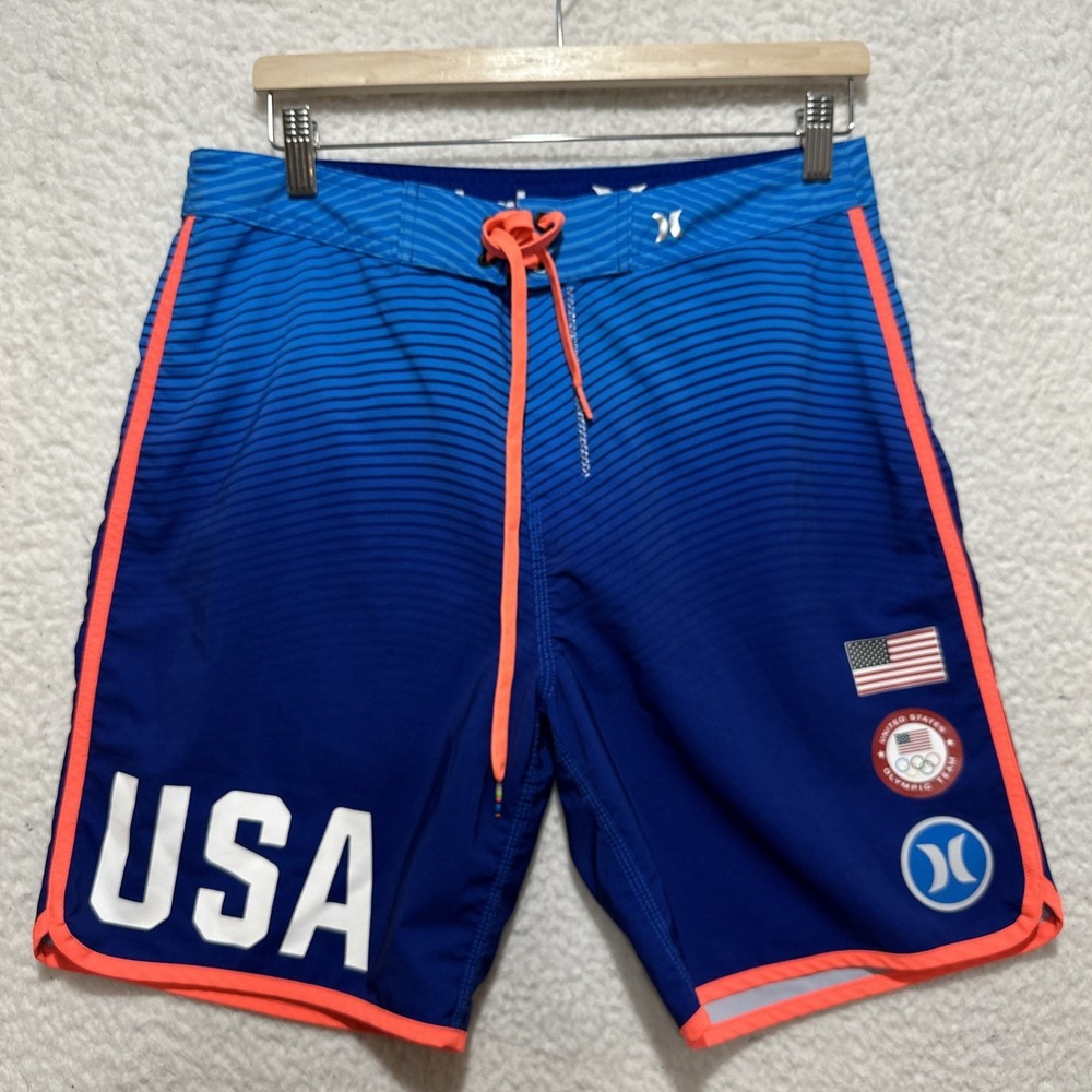 Hurley Phantom USA Olympic Team Boardshorts Men's Size 31 Blue Drawstring Logo‎
